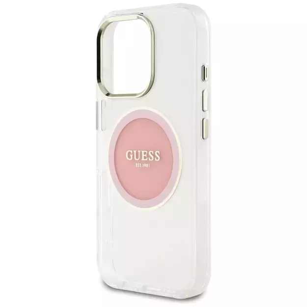 Guess IML Metal Colored Circle Classic Logo MagSafe iPhone 16 Pro Case - Pink 5