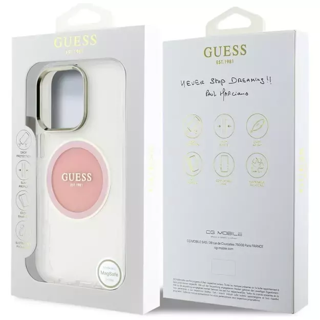 Guess IML Metal Colored Circle Classic Logo MagSafe iPhone 16 Pro Case - Pink 7