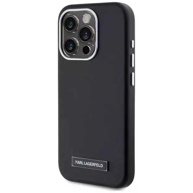 Karl Lagerfeld FW Metal Plate MagSafe iPhone 15 Pro Max Case - Black 8