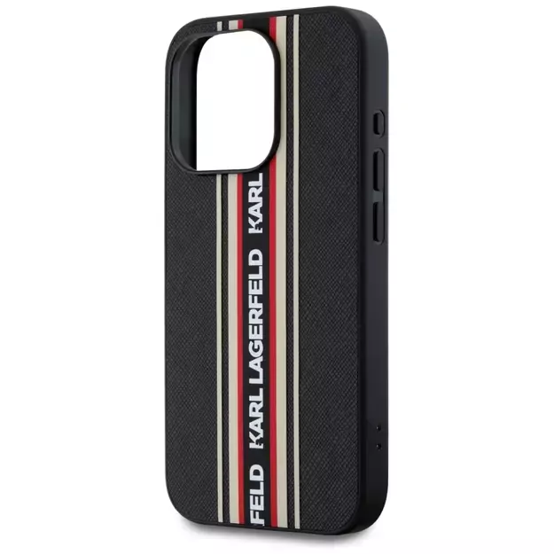 Karl Lagerfeld Saffiano Athleisure Stripes Cord iPhone 15 Pro Max Case - Red 4