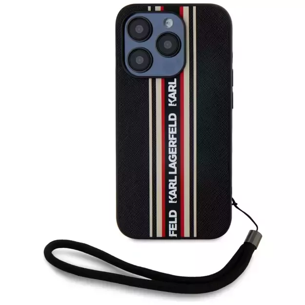 Karl Lagerfeld Saffiano Athleisure Stripes Cord iPhone 15 Pro Max Case - Red 1
