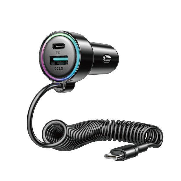 Joyroom JR-CL07 72W 3in1 Car Charger with 1.6m USB-C Cable &ndash; Black