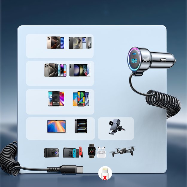 Joyroom JR-CL07 72W 3in1 Car Charger with 1.6m USB-C Cable &ndash; Black 9