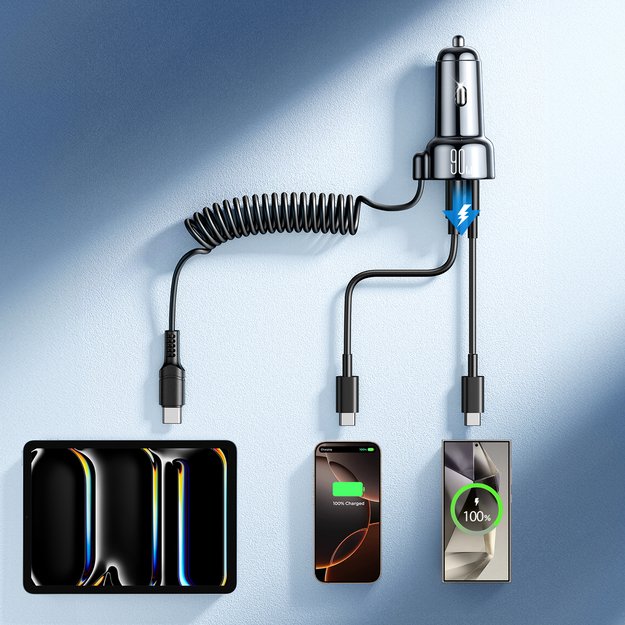 Joyroom JR-CL07 72W 3in1 Car Charger with 1.6m USB-C Cable &ndash; Black 6