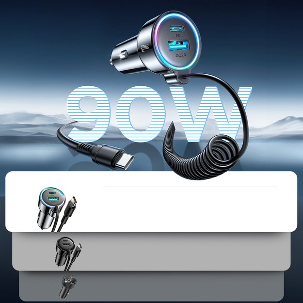 Joyroom JR-CL07 72W 3in1 Car Charger with 1.6m USB-C Cable &ndash; Black 5