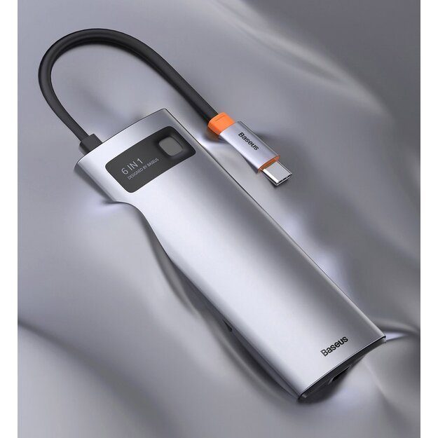 Baseus Metal Gleam 6-in-1 USB-C - USB-C PD 100W HUB 1x HDMI 4K 30Hz 3x USB-A 3.2 1x RJ45 - gray 20