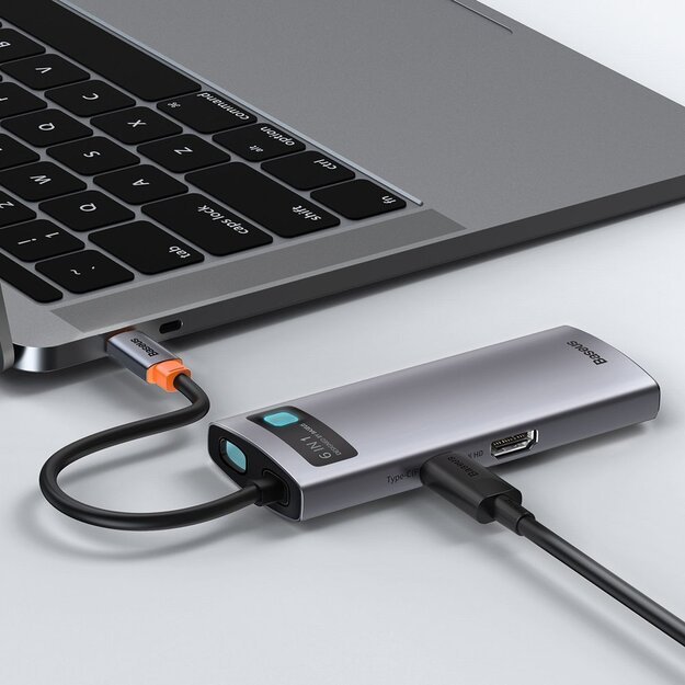 Baseus Metal Gleam 6-in-1 USB-C - USB-C PD 100W HUB 1x HDMI 4K 30Hz 3x USB-A 3.2 1x RJ45 - gray 8