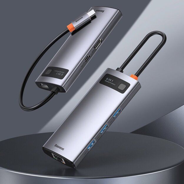 Baseus Metal Gleam 6-in-1 USB-C - USB-C PD 100W HUB 1x HDMI 4K 30Hz 3x USB-A 3.2 1x RJ45 - gray 11