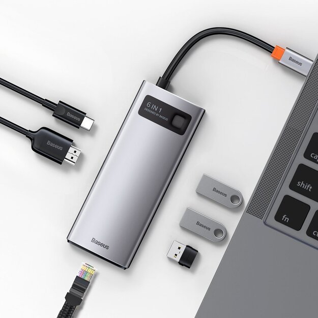 Baseus Metal Gleam 6-in-1 USB-C - USB-C PD 100W HUB 1x HDMI 4K 30Hz 3x USB-A 3.2 1x RJ45 - gray 9