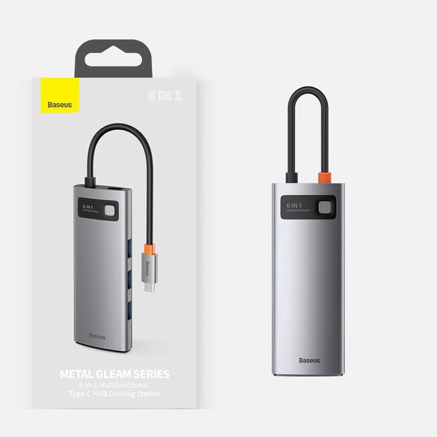 Baseus Metal Gleam 6-in-1 USB-C - USB-C PD 100W HUB 1x HDMI 4K 30Hz 3x USB-A 3.2 1x RJ45 - gray 23