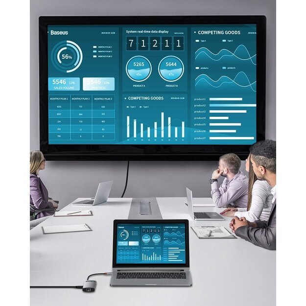 Baseus Metal Gleam 6-in-1 USB-C - USB-C PD 100W HUB 1x HDMI 4K 30Hz 3x USB-A 3.2 1x RJ45 - gray 12