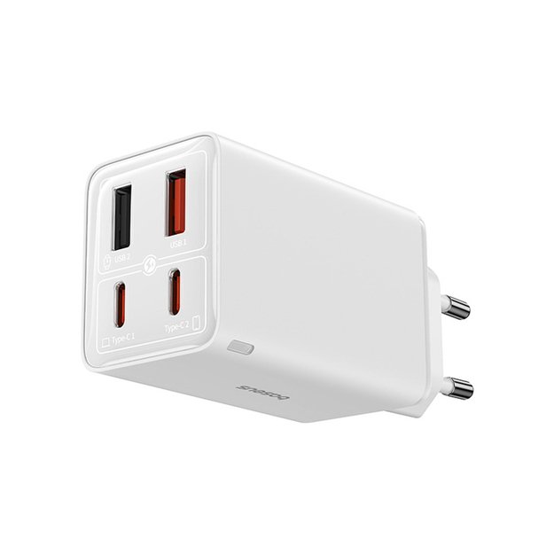 Baseus GaN6 Pro Charger 65W 2 x USB-C 2 x USB-A with Black USB-C Cable 100W 1m - White 1