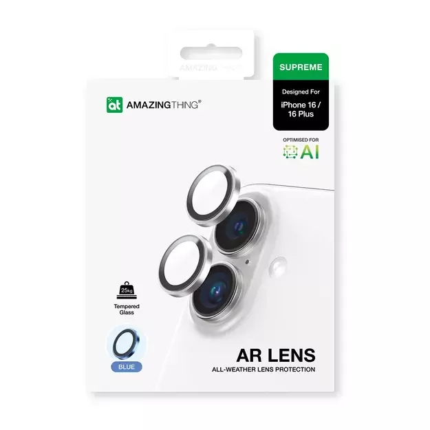 AmazingThing AR Aluminum 2 Lens Glass with Camera Lens Frame for iPhone 16 / 16 Plus - Blue 7