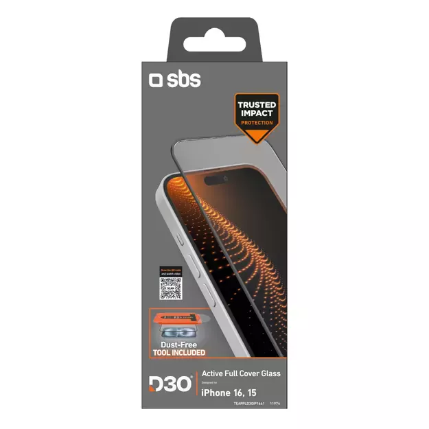 SBS tempered glass with D3O technology with applicator for iPhone 15 / iPhone 15 Pro / iPhone 16 1
