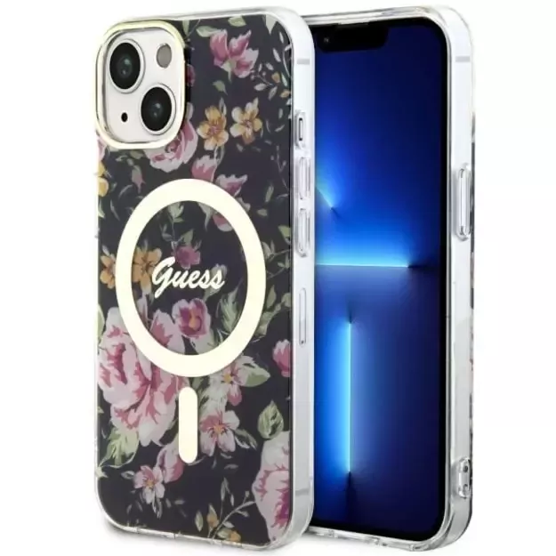 Guess GUHMP14MHCFWSK iPhone 14 Plus 6.7  black/black hardcase Flower MagSafe