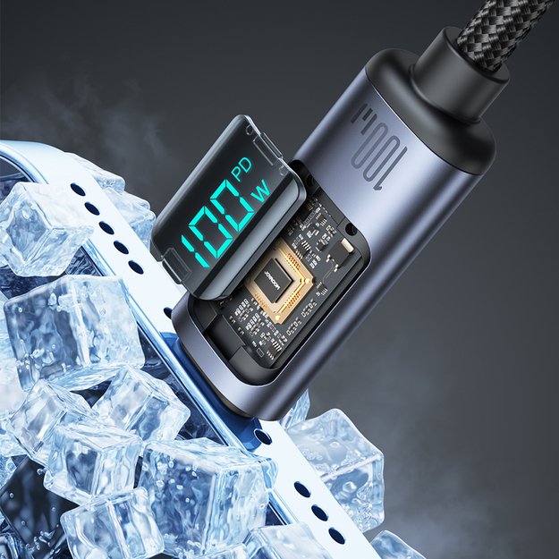 Joyroom Prism Series A16 USB-C / USB-C 100W 1.2m Cable with LED Display - Black 1