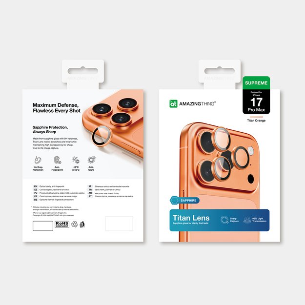 AmazingThing AR Sapphire Camera Lens Glass for iPhone 17 Pro / Pro Max - with Orange Frame 4