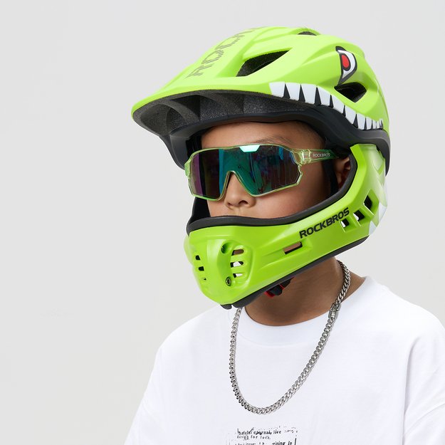 Rockbros TT-32003 Shark Children' s Bike Helmet with Detachable Jaw Size S (48-52) - Green 1