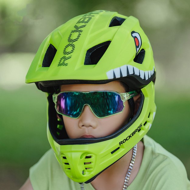 Rockbros TT-32003 Shark Children' s Bike Helmet with Detachable Jaw Size S (48-52) - Green 5