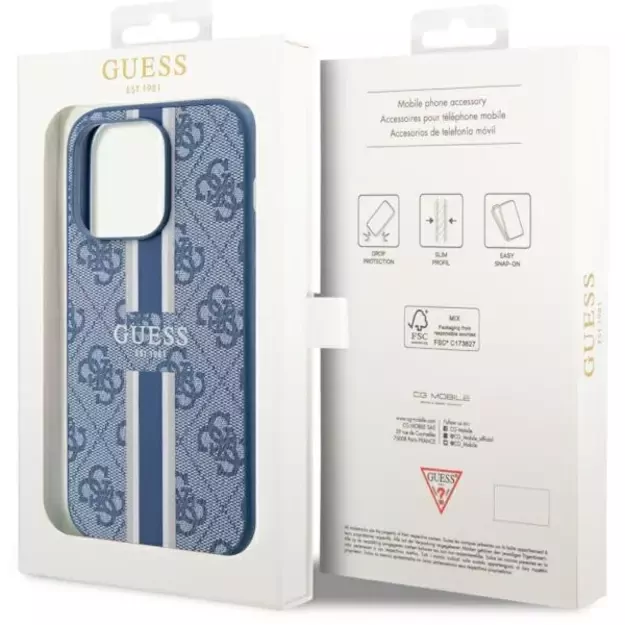 Guess GUHMP14LP4RPSB iPhone 14 Pro 6.1&quot  blue/blue hardcase 4G Printed Stripes MagSafe 14