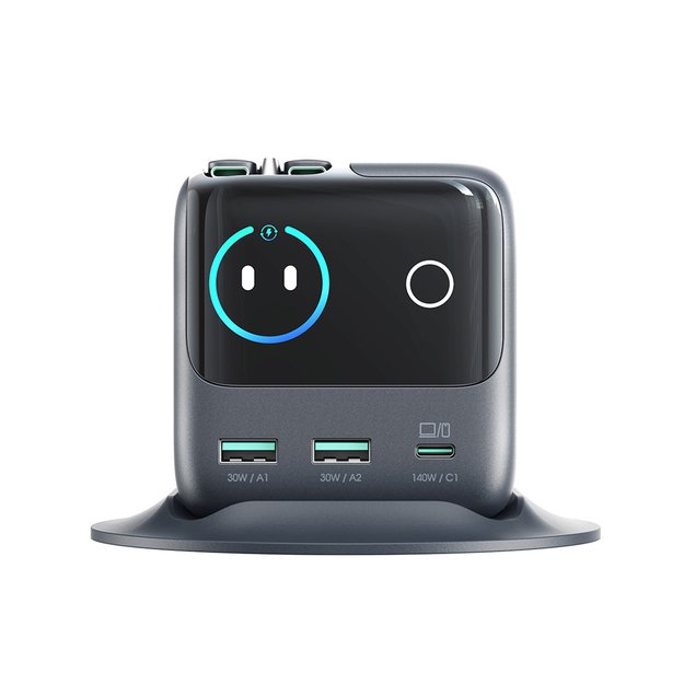 Joyroom Podix JR-TRD01 GaN 140W Desktop Charger with 5 Ports and Dual Retractable Cables - Gray 1