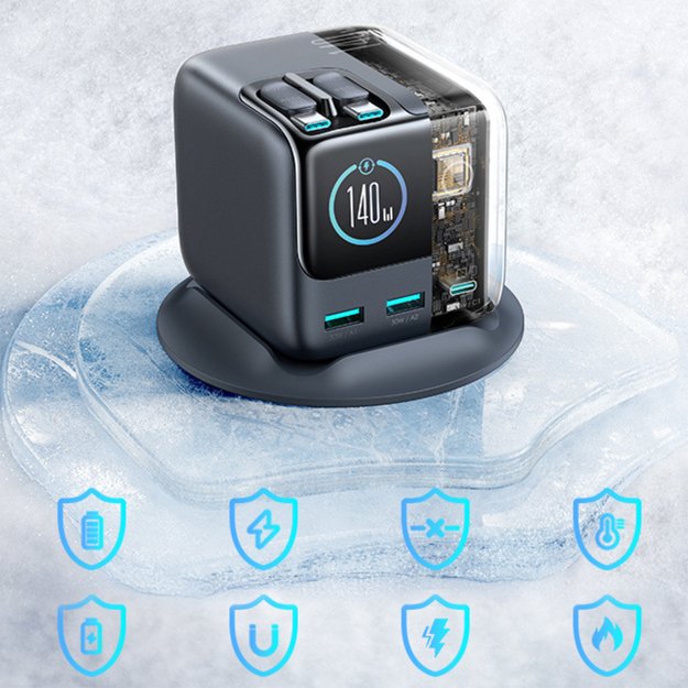 Joyroom Podix JR-TRD01 GaN 140W Desktop Charger with 5 Ports and Dual Retractable Cables - Gray 7