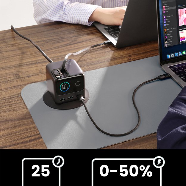 Joyroom Podix JR-TRD01 GaN 140W Desktop Charger with 5 Ports and Dual Retractable Cables - Gray 4