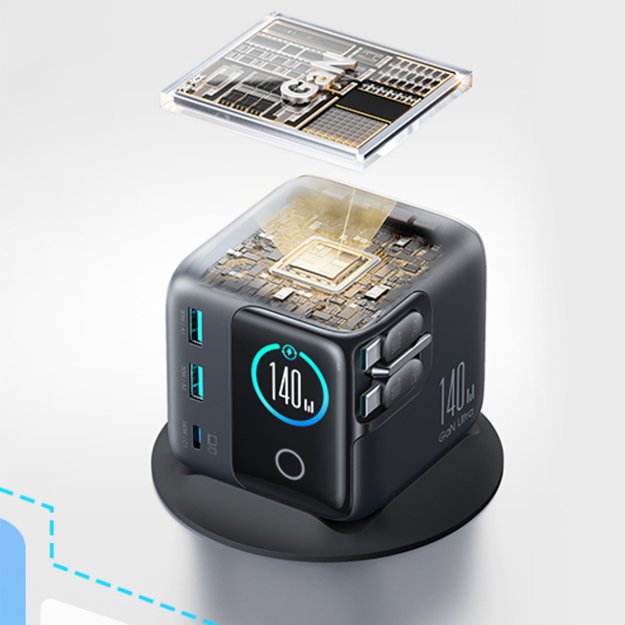 Joyroom Podix JR-TRD01 GaN 140W Desktop Charger with 5 Ports and Dual Retractable Cables - Gray 5