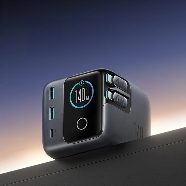 Joyroom Podix JR-TRD01 GaN 140W Desktop Charger with 5 Ports and Dual Retractable Cables - Gray 9