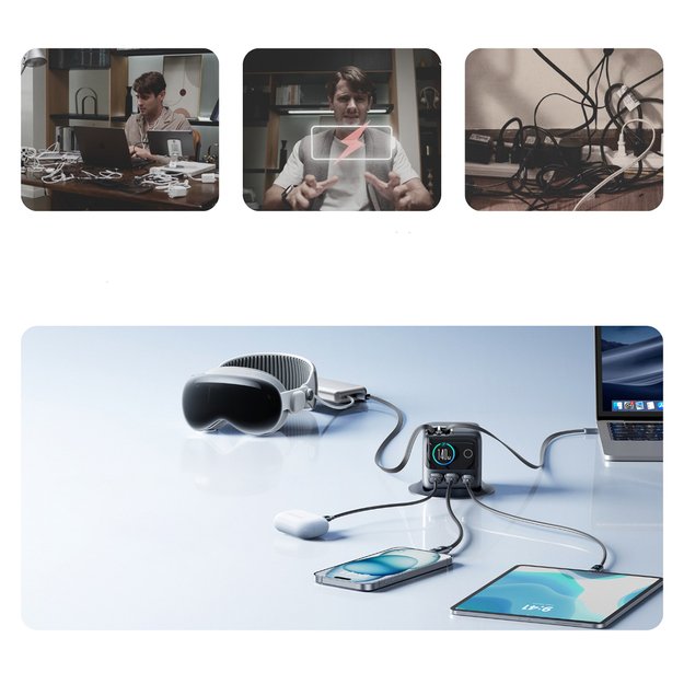 Joyroom Podix JR-TRD01 GaN 140W Desktop Charger with 5 Ports and Dual Retractable Cables - Gray 11