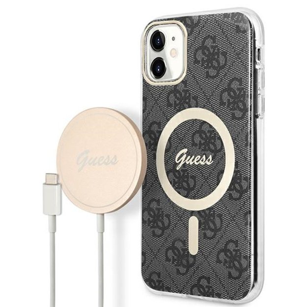 Set Guess GUBPN61H4EACSK Case+Charger iPhone 11 6.1  black/black hard case 4G Print MagSafe