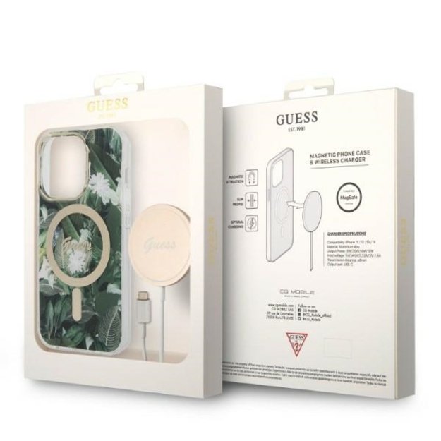 Set Guess GUBPP14LHJEACSA Case+ Charger iPhone 14 Pro 6.1  green/green hard case Jungle MagSafe 9