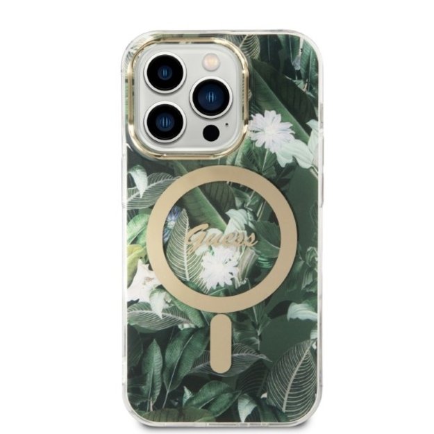 Set Guess GUBPP14LHJEACSA Case+ Charger iPhone 14 Pro 6.1  green/green hard case Jungle MagSafe 2