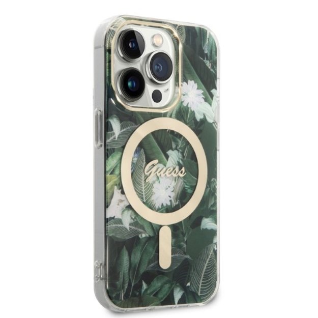 Set Guess GUBPP14LHJEACSA Case+ Charger iPhone 14 Pro 6.1  green/green hard case Jungle MagSafe 3