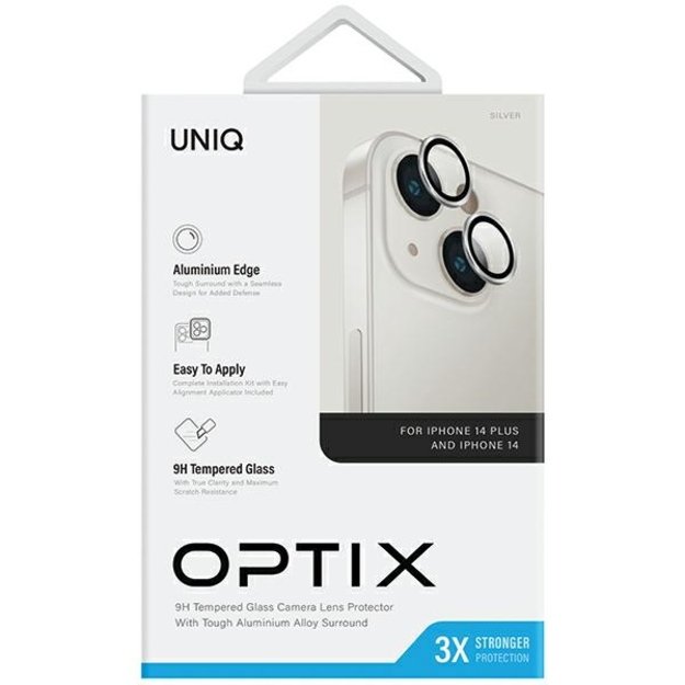 Uniq Optix Aluminum Camera Lens Protector for iPhone 14/14 Plus camera lens with applicator - silver 2