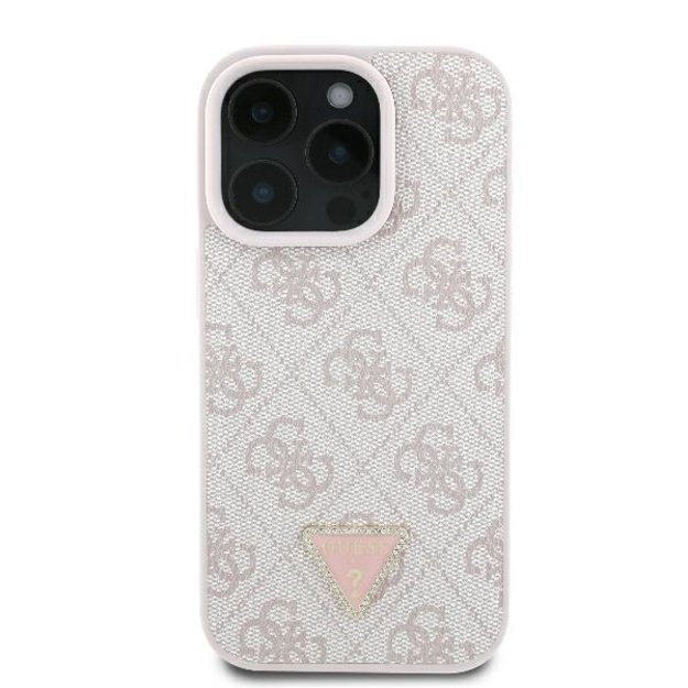 Guess Leather 4G Triangle Strass MagSafe Case for iPhone 16 Pro Max - Pink 2