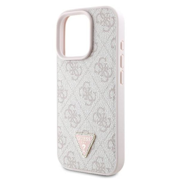Guess Leather 4G Triangle Strass MagSafe Case for iPhone 16 Pro Max - Pink 5