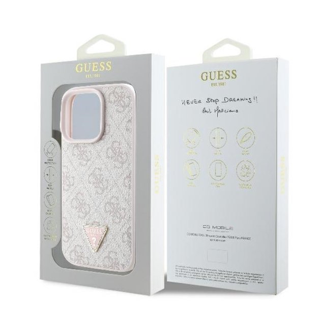 Guess Leather 4G Triangle Strass MagSafe Case for iPhone 16 Pro Max - Pink 7