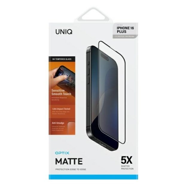 Uniq Optix Matte tempered glass with applicator for iPhone 16 Plus 1