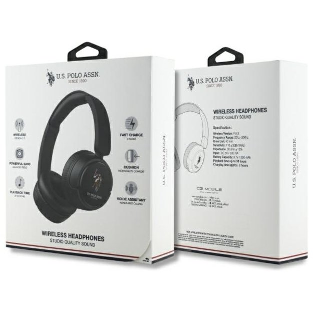 US Polo Bluetooth Headphones USHPV6PUNK Black/Black DH Color Logo 3