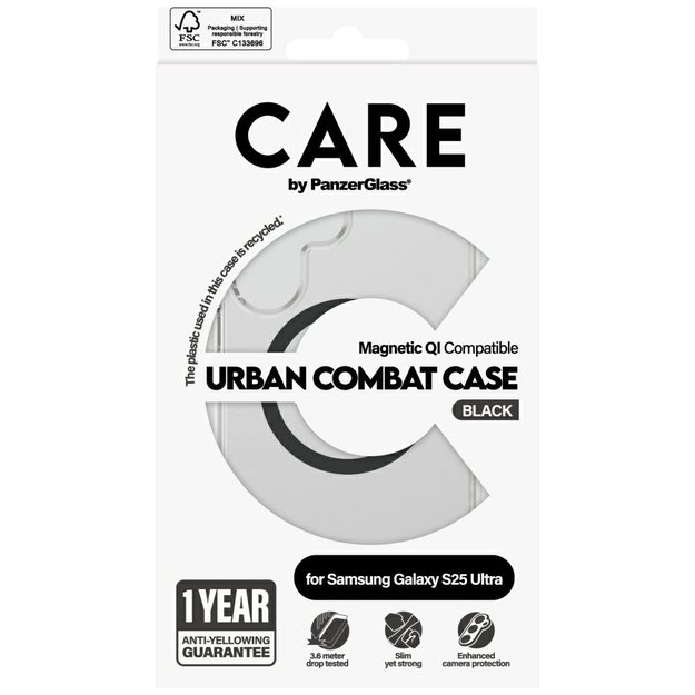CARE by PanzerGlass Flagship Urban Combat Black QI Case for Samsung Galaxy S25 Ultra - Transparent 3