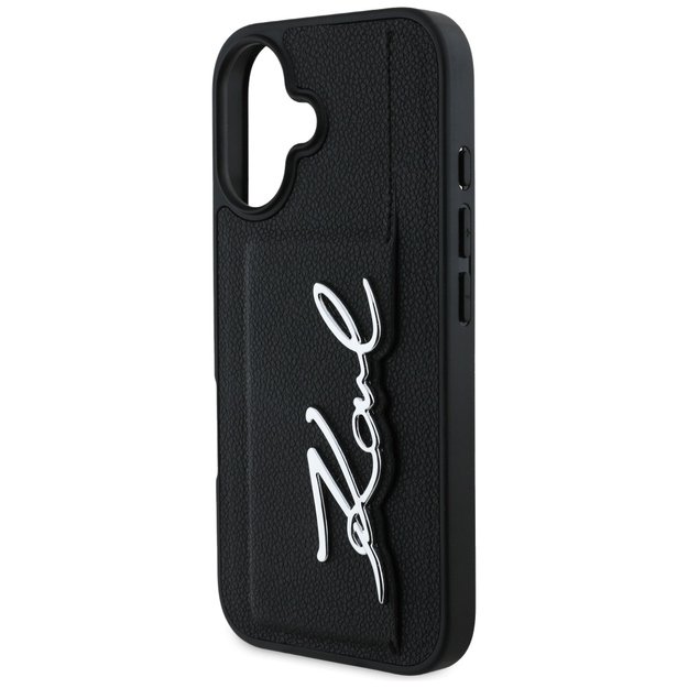 Karl Lagerfeld HC Grained PU Cardslot Metal Signature iPhone 16 Case - Black 5