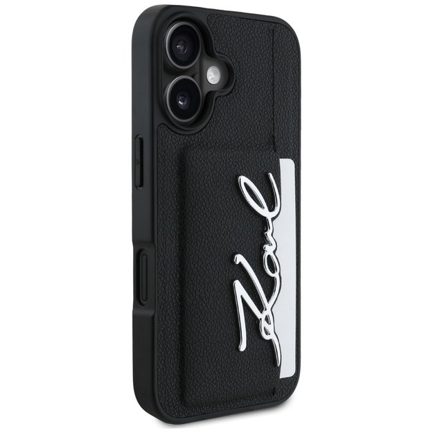 Karl Lagerfeld HC Grained PU Cardslot Metal Signature iPhone 16 Case - Black 3
