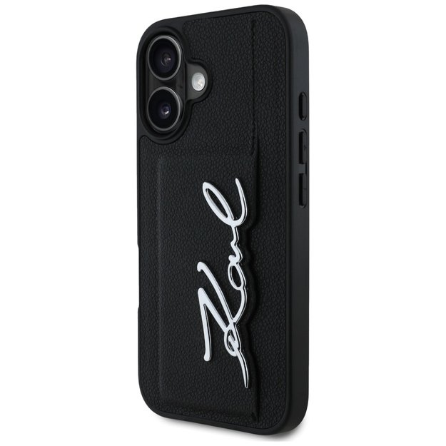Karl Lagerfeld HC Grained PU Cardslot Metal Signature iPhone 16 Case - Black 1