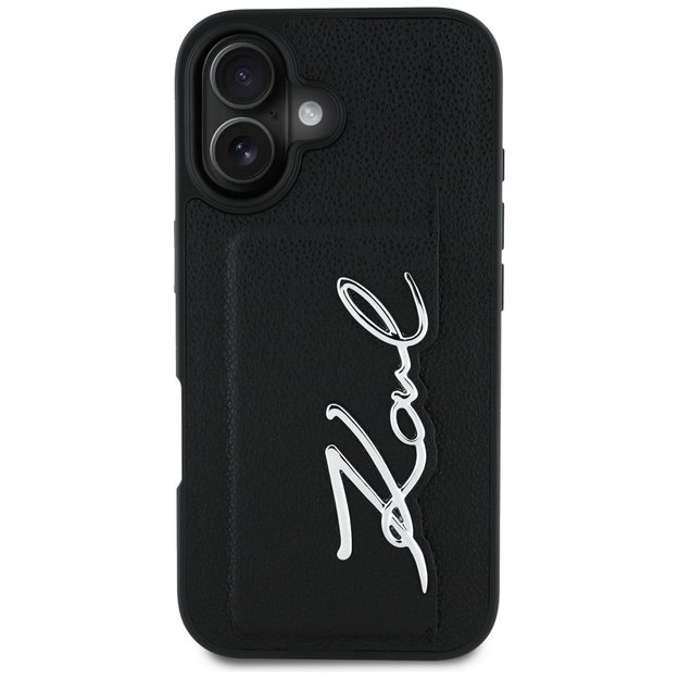 Karl Lagerfeld HC Grained PU Cardslot Metal Signature iPhone 16 Case - Black 2