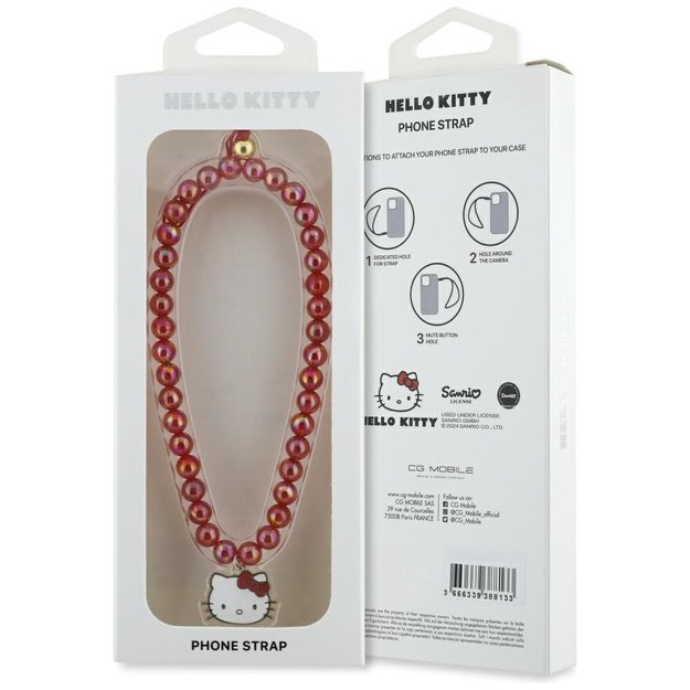 Hello Kitty Pearls Kitty Head Phone Charm - Red 3