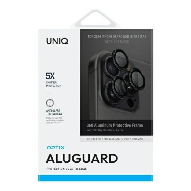 Uniq Optix Aluminum Camera Lens Protector iPhone 16 Pro / 16 Pro Max with Applicator - Black 1