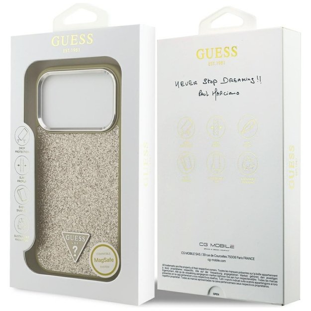 Guess Glitter Triangle Logo MagSafe Case for iPhone 17 Pro - Gold 7