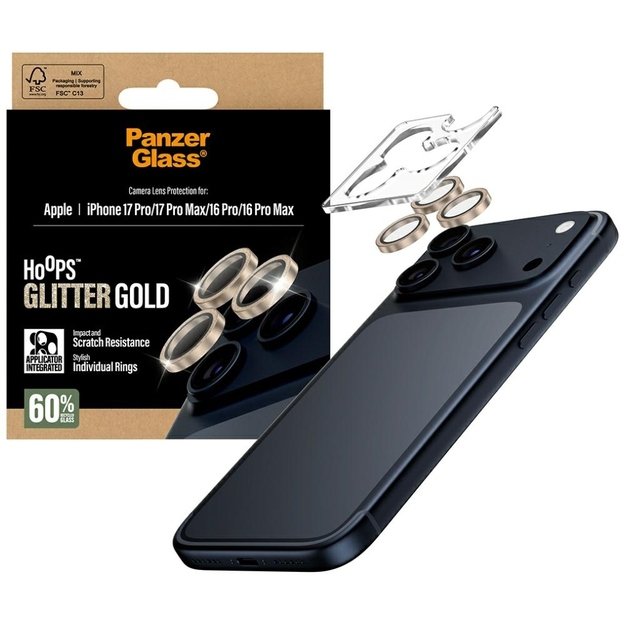 PanzerGlass Hoops Glitter Tempered Glass Lens Screen Protector for iPhone 17 Pro / 17 Pro Max / 16 Pro / 16 Pro Max - Gold 3