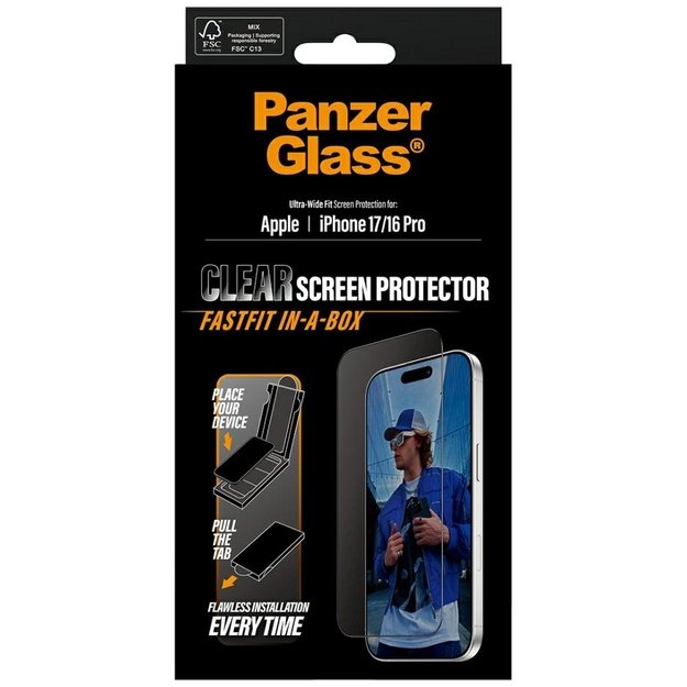 PanzerGlass Ultra-Wide Fit Fastfit Tempered Glass for iPhone 17 / 16 Pro 4